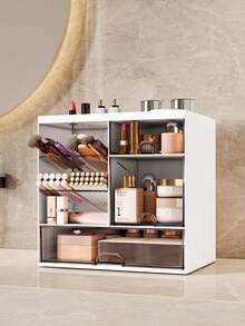 Caja de almacenamiento de cosméticos de sobremesa con cajones transparentes - Organizador de maquillaje de gran capacidad de plástico, estantería para exhibición de cosméticos a prueba de polvo y ahorro de espacio, sin necesidad de montaje, adecuado para baño, oficina y dormitorio. Caja de almacenamiento de escritorio para guardar perfumes, cremas y mascarillas faciales - Multicolor - Ver 4
