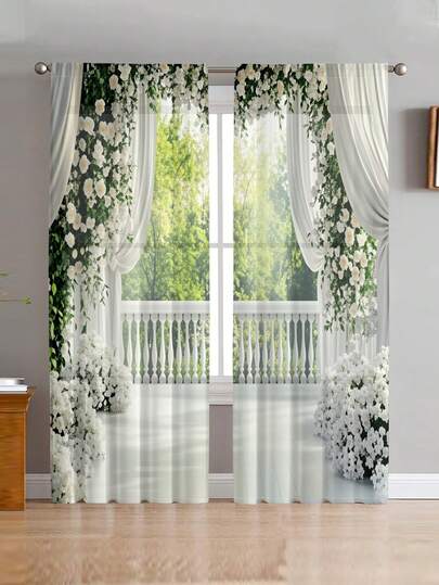 Bộ 2 rèm cửa voan mỏng, cản sáng nhẹ, họa tiết hoa hiện đại, thích hợp cho phòng khách, phòng ngủ và trang trí nhà cửa.