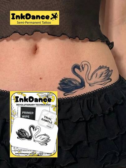 1套“黑白天鹅”新技术纹身贴纸，临时纹身，半永久性，仿真纹身，防水持久，逼真设计，植物配方，墨水舞蹈礼物节日人体彩绘 X240