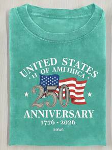 1pcs 230G Washed Vintage Pink Round Neck T-Shirt Featuring 'UNITED STATES OF AMERICA' Text And Graphics, An American Flag, '250', 'ANNIVERSARY', And '1776 - ' Design - A Casual Tee Perfect For Independence Day Or Patriotic OccasionsSpring And Summer Outfits For Women Best Mom Ever T-Shirt - 湖綠 - 查看 6