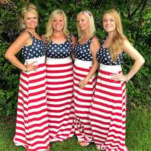 4th Of July Mommy And Me Matching Dress Family Matching Outfits Striped And Stars Print Sleeveless Long Maxi Dress For Women And Kids Girls Party Dress - Màu xanh lam - Xem 6