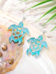 1 par de pendientes de verano de acrílico para mujer - Pendientes colgantes de tortuga marina de estilo de vacaciones en la playa - Pendientes de tortuga azul - Ver 4