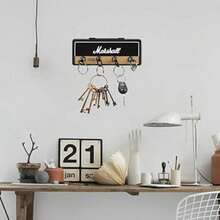 1Pc Wall Mounted Guitar Shaped Key Storage Box, Creative Music Theme Key Organizer With 4 Keychains, Wall Hanging Key Hook Holder, Home Entryway Decor For Guitar Enthusiasts & Musicians, - 黑色鑰匙圈底座+四個插頭 - 查看 2