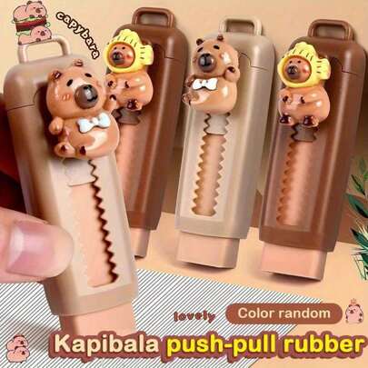 1pc Soft Pushable Capybara Eraser, Clean School Supplies, Office Student Eraser, Cute Capybara Design, Clean Erasure With Less Debris, High-Quality Pushable Student Eraser