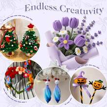 Kit para confecção de buquê de flores com 442/692 peças em 5 cores (vermelho/roxo/azul/laranja), incluindo 250/500 limpadores de cachimbo, 150 pistilos, 20 hastes, pérolas, fita adesiva, laço e tutorial em vídeo. Presente perfeito para o Dia das Mães e Dia dos Namorados. - 442 unidades (5 cores) - Ver 9
