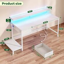 EnHomee 39.3"W Office Gaming Desk With Adjustable Monitor Stand, LED Lights & Power Outlet For Small Space - Xem 3