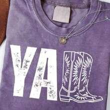 2026 Tops For Women, Washed Cotton Women's T-Shirt, Vintage Western Print Women's T-Shirt, Southern Country Cowgirl Shirt, Cowboy Boot Style, Cute Co - 紫色 - 查看 6