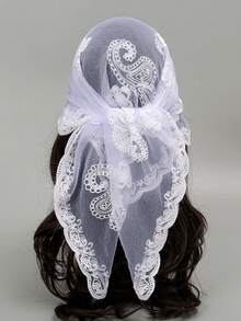1 chiếc khăn bandana thêu thời trang dành cho nữ - trắng - Xem 2