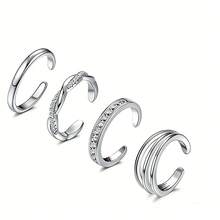 4件套简约18K镀金多款立方氧化锆可调节脚趾戒指套装，适合女性夏季海滩及日常佩戴 - 4件裝腳戒 - 查看 11