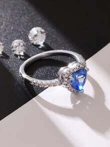 1 chiếc nhẫn hình trái tim thanh lịch, lãng mạn, đính đá Cubic Zirconia, hoàn hảo cho lời cầu hôn, lễ đính hôn, đám cưới, dạ hội, ngày Valentine, kỷ niệm và các dịp khác. - Bạc - Xem 3