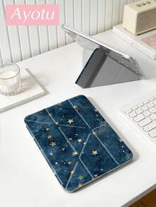 Ayotu 蓝色星空金色星星图案保护套，Y型支架翻盖设计，兼容iPad A16、iPad Pro 13/12.9/11、iPad Air 11/13、iPad mini、iPad Air 11英寸、Kindle（第11代，2024年发布）、Kindle Paperwhite（第12代，2024年发布） - 彩色 - 查看 3