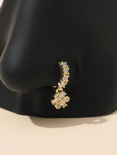 1个20克花朵吊坠鼻环，锆石花朵吊坠鼻圈饰品，适合女性作为圣诞节、万圣节、情人节、生日礼物或日常佩戴。