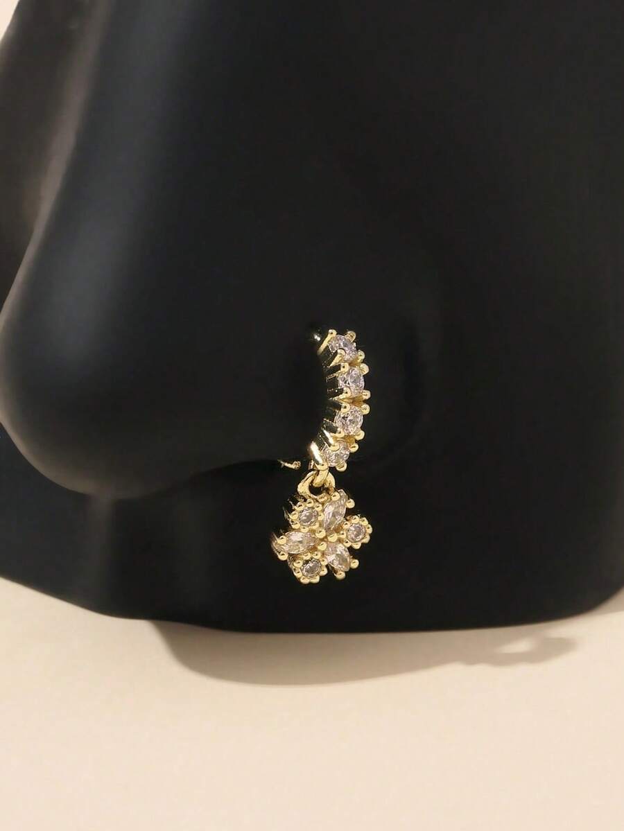 1个20克花朵吊坠鼻环，锆石花朵吊坠鼻圈饰品，适合女性作为圣诞节、万圣节、情人节、生日礼物或日常佩戴。 - 銀色 - 查看 1