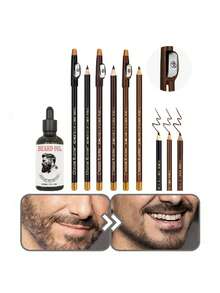 四件套胡须护理套装 | 1瓶胡须油 + 3支胡须造型笔，胡须油滋养修护，剃须后护理，持久留香 | 软化顺滑，造型笔三种色号（黑色/棕色/深棕色）| 适合所有肤色 - 鬍鬚油+鬍鬚描線筆 - 查看 2