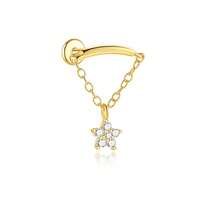 1pc 925 Sterling Silver Flat Back Ear Cuff Earring With Chain & Diamond Stud Earring, Ear Cartilage Earring, Ear Lobe Earring, Ear Cuff Earring For Women, Gift - Gold - View 27