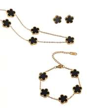 新款幸运四叶草钛钢首饰套装 - 手链、项链、耳环，真空电镀，不褪色，独特设计 - 彩色 - 查看 5