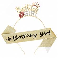 2pcs/Set European And American Bridal Crown Headpiece, Wedding Crown Headband, Birthday Girl Letter Headband - Gold - View 5