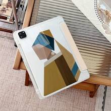 1 件装美学几何抽象印花 3+Y 折叠多角度磁吸支架平板电脑保护套，带笔槽和自动休眠/唤醒功能，兼容 iPad Pro/Air、三星、小米 Pad 5/6/21 - 彩色 - 查看 3