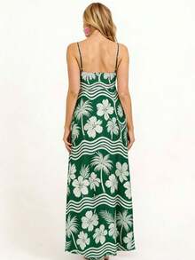 Stylish, sophisticated bohemian dress for women with floral print and color-blocking-perfect for vacations and everyday wear. Summer clothing. - Turquesa - Ver 4