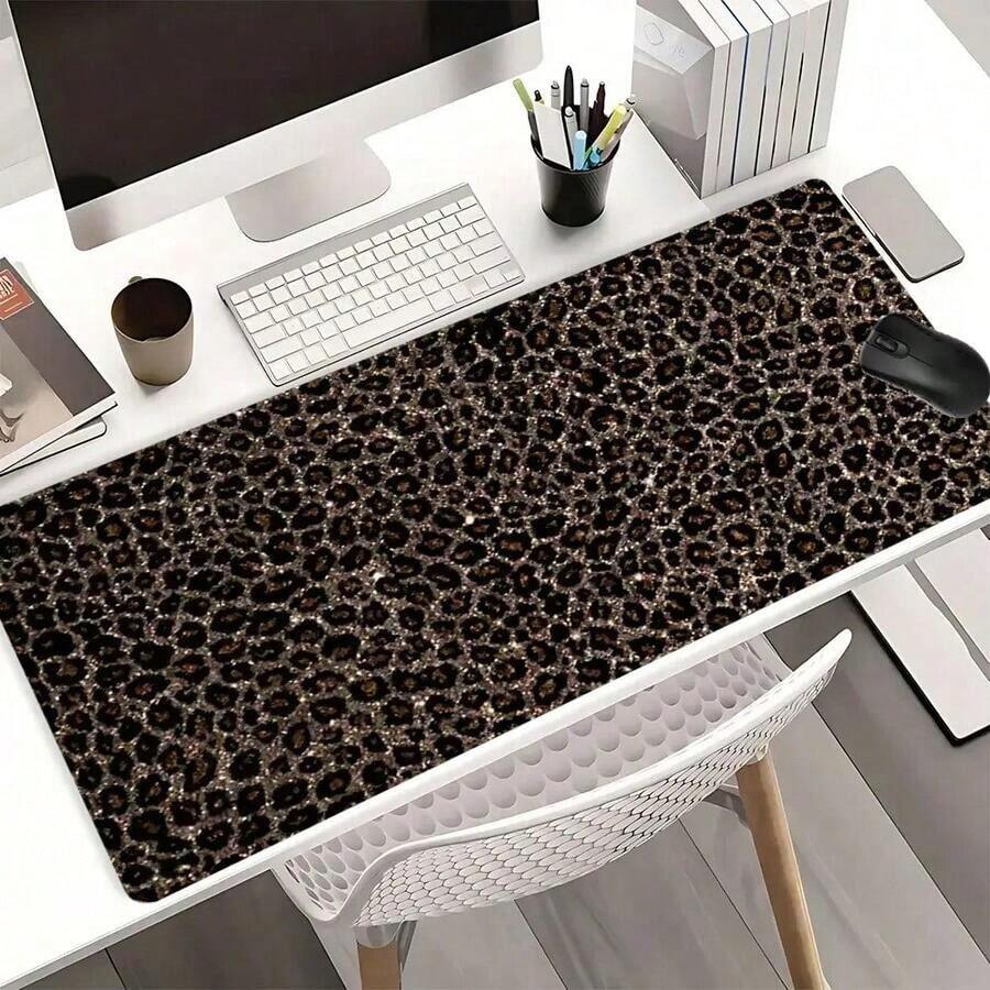 1pc Vintage Leopard Print Mouse Pad, 2D Printed, Full Keyboard Coverage, Rubber Base, Rectangular Desk Mat, Suitable For Home, Office And School, Gaming Mouse Pad, Large Gaming Mouse Pad, Keyboard Mouse Pad, Stylish Mouse Pad, Halloween Mouse Pad, Decorative Mouse Pad - 查看 1