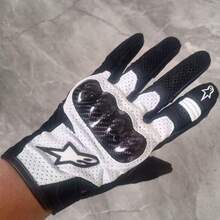 Alpinestars SMX-1 AIR V2 摩托车手套，超细纤维皮革碳纤维材质，适用于骑行、摩托车、越野摩托车、自行车，透气防护，耐磨，触屏操作，男女通用 - 白色 - 查看 8