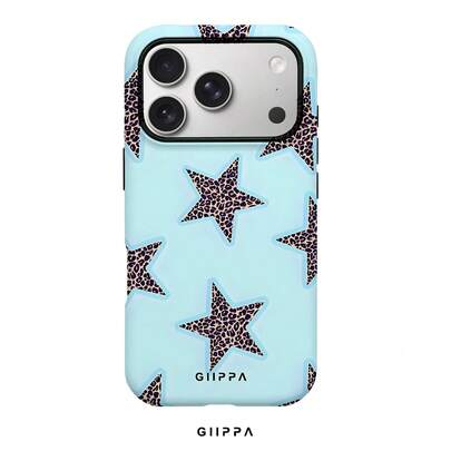 GIIPPA 1 Piece Light Blue Background With Leopard Star Design Phone 17 Pro Max Case, Suitable For Phone 16 Pro Max, 15 Pro Max, 14 Pro Max, Korean Stylish And Interesting Phone Case, Compatible With 11/12/13/14/15/16 Pro Max Plus, Elegant Design Suitable For Both Men And Women, Ideal Gift For Girlfriend On Christmas, Valentine's Day, Easter, Wedding Season And Birthday