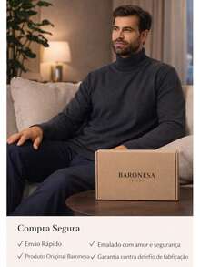 Baronesa Tricot Cacharrel Men's Cold Weather Blouse High Neck Knitting - Light Grey - View 8