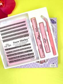 Eyelash Extension Kit, Tuft Type, With Glue, Natural Effect, Volume, Reusable, Easy Application + Tweezers T-700-12 - 20p + 30p - View 2