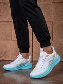 CHAODIAN Chaussures de course de marathon pour adolescents, semelle épaisse avec absorption des chocs, maille respirante, baskets de jogging, chaussures de sport décontracté, athlétisme et fitness - Blanc - Voir 2