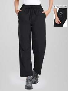 CZRLHYT Women's Outdoor Hiking Camouflage Pants, Loose Straight Soft Shell Pants For Hiking, Camping, Running, Casual Tight Pants - Black - View 3