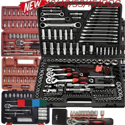 46pcs 1/4" Wrench Socket And Ratchet Wrench Set, With Metric Sockets And Extension Bars, For Automotive Repair And Home Use, Including Storage Box