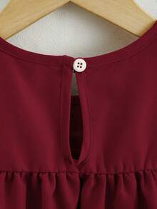 Đầm công chúa không tay màu đỏ tía, viền ren, nơ, dành cho bé gái, mùa hè. - Màu Đỏ Sâu - Xem 5