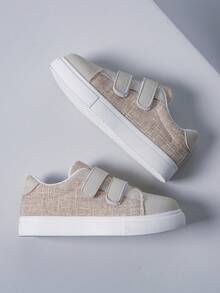 Kids' New Solid Color Hook And Loop Low-Top Casual Sneakers - Khaki - View 6
