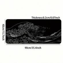 Large Size Mouse Pad With Japanese-Style Black Wave Design, Suitable For Gaming, Study Or Office Use, With Stitched Edges And Rubber Base Office Desk Desk Office Supplies Office Accessories Desk Mat Mousepad Study Table Mouse Pad For Desk Desk Decor - Black - View 14