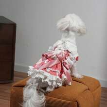 Váy ren xếp tầng hình thỏ dâu tây màu hồng dễ thương kèm nơ – Trang phục Lolita ngọt ngào cho chó/mèo. - Hồng - Xem 2