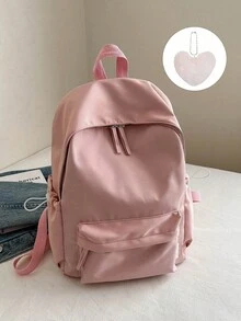 1 pièce Sac à dos pour adolescents avec fermeture à glissière en nylon, version coréenne Harajuku Ulzzang, simple et à la mode, style campus Ins, convient à tous les looks - Sac à dos simple + porte-clés - Voir 14