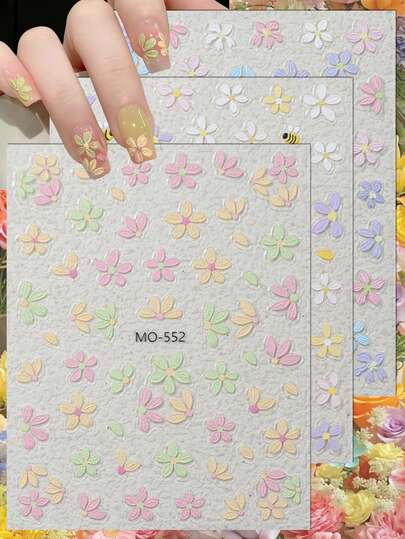 3/6 Tờ Hình Dán Móng Tay Hoa Màu Pastel Hình Hoa Cúc và Ong Dễ Thương Hình Dán Móng Tay Hoa 5D Dập Nổi Trang Trí Móng Tay Mùa Xuân