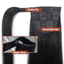 BINF Mother's Day8-26 Inches Bone Straight Wrap Around Ponytail Virgin Remy Human Hair 100G Extensions Brazilian Pony Tail Hair Clip In Ponytail Can Be Washed, Conditioned, Cut, Colored, Flat Ironed, Bantu Knotted, Twisted Out And More,Treated Just Like Your Own Hair For Women - Natural Black - 查看 4