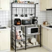 Étagère de Cuisine Industriel - Desserte de Cuisine en Bois - Support pour Micro-Ondes (sans crochets) 90*40*168cm - Gris clair, 90*40*168 cm - Voir 1