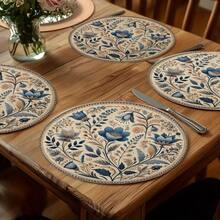 1/2/4/6/8/300 Pieces Round Vintage Premium Placemats – Elegant Table Mats Woven From 100% Polyester Fiber, Measuring 14.1714.17in/3636cm, Suitable For Kitchen, Dining Table And Birthday Party Decorations, Washable By Hand, Dry Cleaning Or Machine, Heat Resistant, Non-Slip And Easy To Clean. - Multicolor - View 2