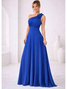 Elegant Mermaid-Style Long Dress For Bridesmaids, Graduates, And Guests, With Rhinestone Straps And A Cutout At The Abdomen. - Xanh đậm - Xem 1