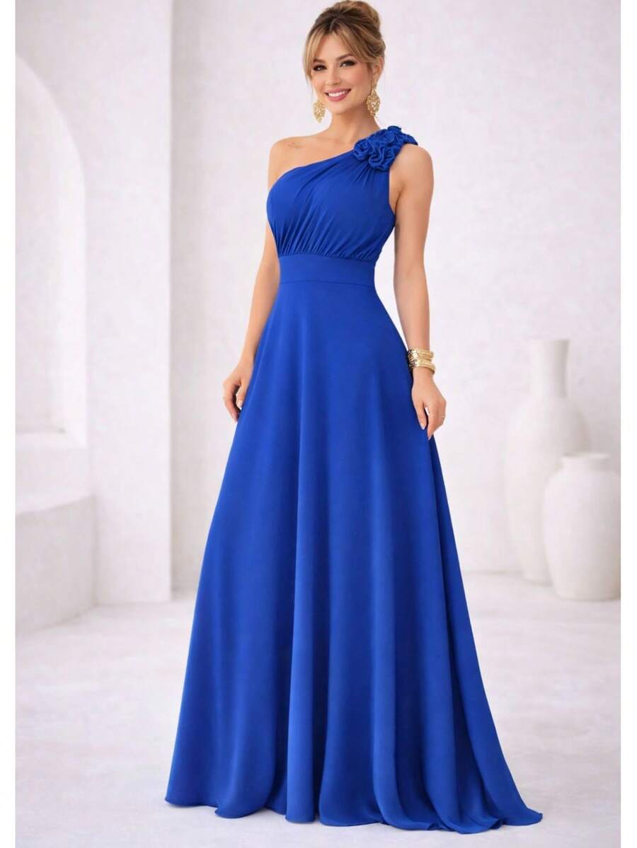 Elegant Mermaid-Style Long Dress For Bridesmaids, Graduates, And Guests, With Rhinestone Straps And A Cutout At The Abdomen. - Xanh đậm - Xem 1