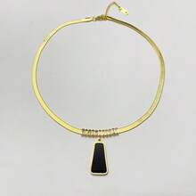 1件欧美INS风格18K镀金不锈钢黑色梯形吊坠蛇骨链项链，女士款，独特设计，时尚简约，百搭奢华优雅锁骨链 - 梯形 - 查看 4