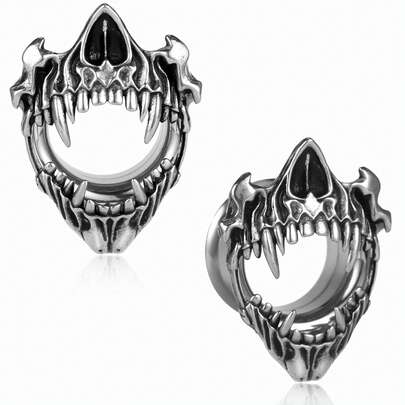 2 chiếc khuyên tai hình đầu lâu phong cách Gothic bằng thép không gỉ 316 dành cho Halloween, cỡ 0g-5/8", trang sức cơ thể.