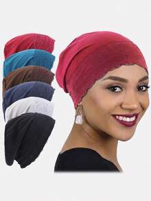 3pcs Women's Double Criss-Cross Elastic Beanie Caps, Skull Cap Bandana Hat, Suitable For Daily Use - 3-piece Set - View 24