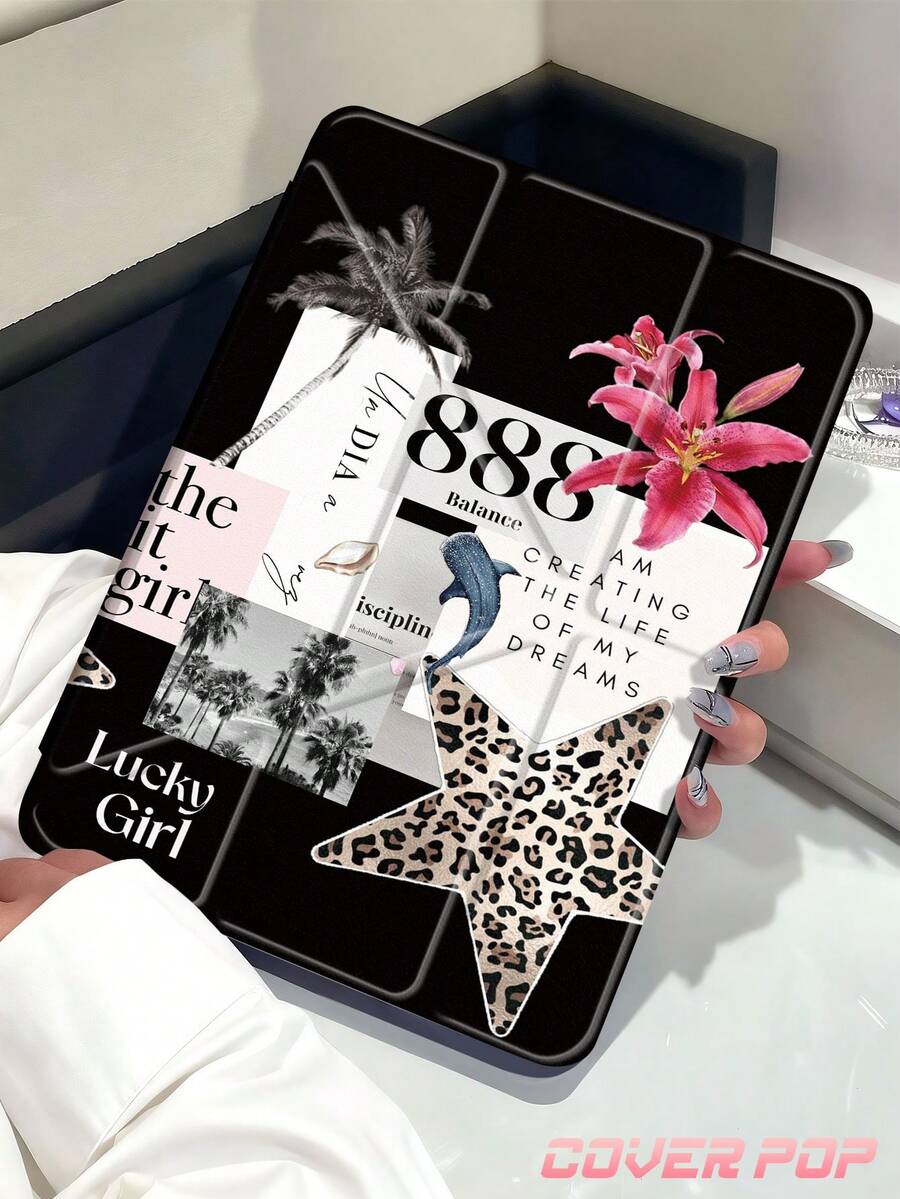 这款豹纹百合花图案平板电脑保护套兼容 iPad Air 8 (M4) 2026 (11 英寸)、Air 8 (M4) 2026 (13 英寸)、Air 11 英寸 M3 2025/M2 2024、Air 第五代 2022、(A16) 11 英寸第十一代 2025、Galaxy Tab、Kindle Paperwhite 第十二代 2024。透明背板，时尚图案保护，支持自动休眠/唤醒功能，气垫保护，适合作为礼物和办公用品。