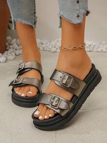 2025 Spring New Plus Size Women's Shoes, European And American Thick Sole Outdoor Beach Sandals - Grey - View 4