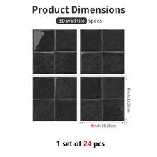 工业风优雅黑灰色PVC光滑加厚自粘方形3D墙砖，色彩柔和，粘贴牢固，防水耐磨，适用于厨房、浴室、客厅、卧室、壁炉等，尺寸为6英寸x 6英寸/15.25x15.25厘米 - A - 查看 14