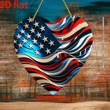 2D Ornement acrylique plat patriotique en forme de cœur - Conception du drapeau américain, Décoration du Jour de l'Indépendance, Attrape-soleil acrylique, Décoration suspendue pour fenêtre pour les jours fériés nationaux sans alimentation électrique, Convient pour 11 jours fériés - A - Voir 4
