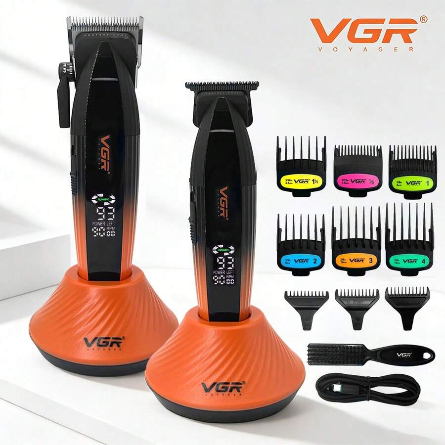 VGR Professional Electric Hair Clipper, High Power Wireless Digital Display Hair Trimmer With Charging Base, Adjustable Speed, Barber & Salon Use, USB Rechargeable V-889 - Multicolor - View 1